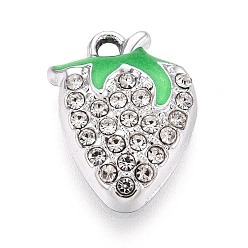 Кристалл Rhinestone сплава и эмали подвески, клубника, платина, кристалл, 17x13x4 мм, отверстие : 1.8 мм