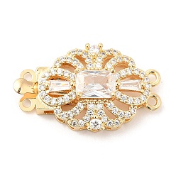 Shell Shape Латунные застежки из прозрачного кубического циркония с микропаве, 2 нитей, 4-луночное, с прозрачным стеклом горный хрусталь, формы раковины, 16x27x7.5 мм, отверстие : 1.4 мм