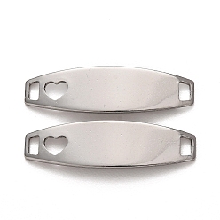 Нержавеющая Сталь Цвет 201 подвески для соединителей из нержавеющей стали, Изогнутый конский глаз с полым сердцем, без потускнения, цвет нержавеющей стали, 32x9x1.7 мм, отверстие : 3.8x2 мм