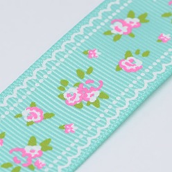 Аквамарин Цветок печатных Grosgrain ленты подарочная упаковка поделки hairbow лента, аквамарин, 1 дюйм (25 мм), о 100yards / рулон (91.44 м / рулон)