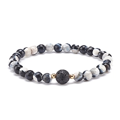 Белый Эластичный браслет из натурального огненного агата и вулканического камня, украшения из драгоценных камней с эфирными маслами для женщин, белые, внутренний диаметр: 2-1/4 дюйм (5.6 см)