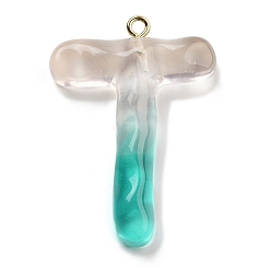 Letter T Смола подвеска, с обнаружением железного кольца, Письмо ~ Z, Письмо T, 39x27.5x7.5 мм, отверстие : 2 мм