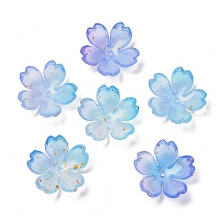 Васильковый Акриловый шарик крышки, цветок, с золотой порошок, васильковый, 19x6 мм, отверстие : 1.6 мм, Около 1250 шт / 500 г