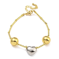 Платиновый & Золотой Латунные браслеты с покрытием стойки, без кадмия и без свинца, долговечный, сердце, платина и настоящее 18 к позолота, 7-1/2 дюйм (19 см)