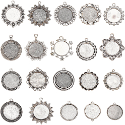 Античное Серебро 20 шт 20 стиль подвеска из сплава кабошон настройки, разнообразные, DIY фурнитура для ювелиных изделий, античное серебро, лоток : 24.5~25 мм, 24.5~49x28~44x2~4 мм, отверстие : 2~3.5 мм, 1 шт / стиль