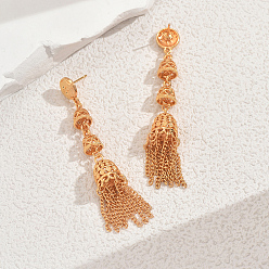 Золотой Серьги-гвоздики с геометрическими кисточками в этническом ретро-стиле, золотые, 80x11 мм