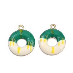 Морско-зеленый Подвески из эмали и сплава, пончик, золотые, цвета морской волны, 20x17x3.5 мм, отверстие : 1.8 мм