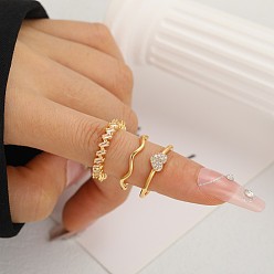 Золотой 3шт. сплав со стразами манжетные кольца, сердце, золотые, внутренний диаметр: 17 мм