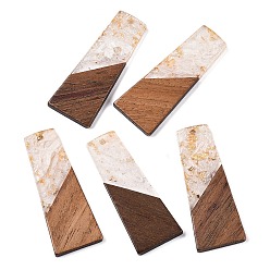 Белый Подвески из непрозрачной смолы и ореха, с блеском порошок, трапециевидные, белые, 49x19x3.5 мм, отверстие : 2 мм