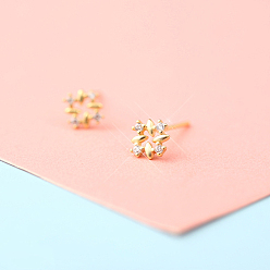 Цветок Серьги-гвоздики из латунного микро-паве, золотые, цветок, 6 мм