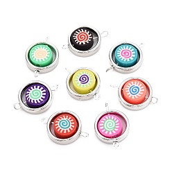 Солнце Полимерные глиняные бусины с пластиковой оправой ccb подвески, с латунными двойными петлями, платина, разноцветные, солнце, 21~22x15x4~5 мм, отверстие : 1.5~2 мм