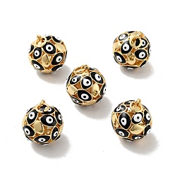 Черный Круглые подвески с эмалью из латуни с дурным глазом, с прыжковых колец, без кадмия, без никеля и без свинца, реальный 18 k позолоченный, чёрные, 19 мм, отверстие : 3.4 мм