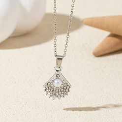 Shell Shape Ожерелья с подвесками из сплава, хрустальных страз и пластиковой имитации жемчуга, платина, белые, формы раковины, 17.72 дюйм (45 см)