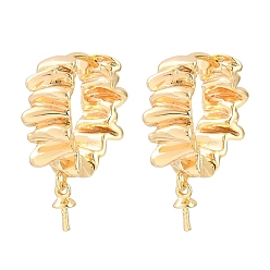 Doré  Conclusions de boucle d'oreille en laiton huggie hoop, pour la moitié de perles percées, crémaillère plaquage, plaqué longue durée, or, 22x16.5x6.5mm, pin: 0.8 mm