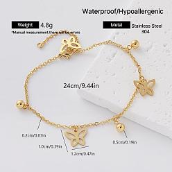 Butterfly Vintage 304 Stainless Steel Charm Bracelets for Women, Golden, Butterfly, 9.45 inch(24cm)