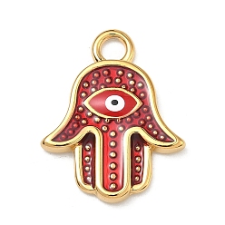 Красный 304 подвески из нержавеющей стали, с эмалью, hamsa hand charms, вакуумное покрытие pvd, реальный 18 k позолоченный, красные, 23x18x2.5 мм, отверстие : 3 мм