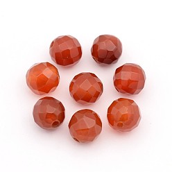 Ágata Roja Hilos redondos naturales cornalina, facetados, teñido y climatizada, 8 mm, agujero: 1 mm, sobre 49 unidades / cadena, 15.4 pulgada