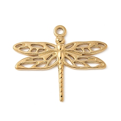 Настоящее золото 18K 304 из нержавеющей стали стрекоза подвески, обереги от насекомых, ионное покрытие (ip), реальный 18 k позолоченный, 25x30x2 мм, отверстие : 1.8 мм