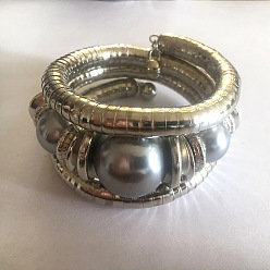 Темно-Серый Женские браслеты с круглыми бусинами из сплава, железа и смолы, темно-серый, внутренний диаметр: 2-1/8 дюйм (5.5 см)