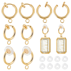 Настоящее золото 18K 30 латунные серьги-клипсы, с петлями, для не проколотых ушей, без кадмия и без свинца, с 30шт силиконовой клипсой на подушечках для серег, реальный 18 k позолоченный, 15.5x11x1.5~4.5 мм, отверстие : 1.8 мм