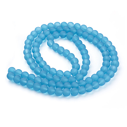 Dark Turquoise Transparent Glass Bead Strands, Frosted, Round, Dark Turquoise, 8mm, Hole: 1~1.6mm, about 99pcs/strand, 31.4 inch