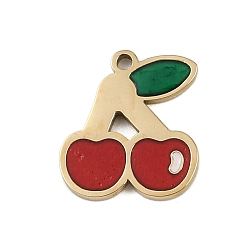 Вишня 304 из нержавеющей стали шармы эмали, золотые, вишня, 12.5x11.5x1.5 мм, отверстие : 1.2 мм