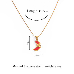 Луна 304 Подвески-колье из нержавеющей стали с эмалью, красные, геометрического рисунка, золотые, луна, 17.72 дюйм (45 см), Кулон : 26x13 мм