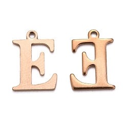 Letter E Ионное покрытие (ip) 304 подвески с алфавитом из нержавеющей стали, розовое золото , letter.e, 12x9x1 мм, отверстие : 1 мм