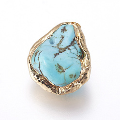 Golden Natural Magnesite Beads, Dyed & Heated, Edge Plated, Nuggets, Golden, 18~27x14~17x9~12mm, Hole: 1.2mm