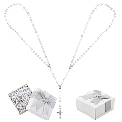 Белый Свадебное лассо из пластиковых бусин и сплава жемчуга, партийные украшения, крестик, белые, 1830 мм