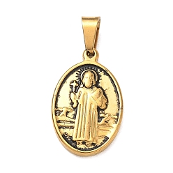 Oro Antiguo Religión 304 colgantes de acero inoxidable, óvalo con dije de cruz de santo, con 201 fianzas de acero inoxidable, revestimiento de iones (ip), oro antiguo, 24x15x3 mm, agujero: 7x4 mm