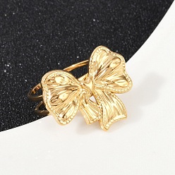 Золотой 304 из нержавеющей стали манжеты кольца, бантом, золотые, 21x17.5 мм, внутренний диаметр: 17 мм