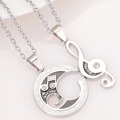 Platinum 2Pcs 2 Style Alloy Musical Note Matching Puzzel Pendant Necklaces Set, Word I Love You Couple Necklaces for Best Friends Lovers, Platinum, 19.69 inch(50cm), 1Pc/style