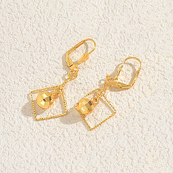 Квадрат Латунные серьги обруча, золотые, квадратный, 40x20 мм