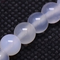 White Natural Agate Round Beads Strands, Dyed, White, 4mm, Hole: 1mm, about 106pcs/strand, 15.35 inch