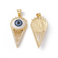 Стально-синий Стойка металлическая латунная микропрофилированная кубическая циркония подвески, cmолой, без кадмия, без никеля и без свинца, реальный 18 k позолоченный, конус с дурным глазом, стальной синий, 32x15x6.5 мм, отверстие : 3x4 мм