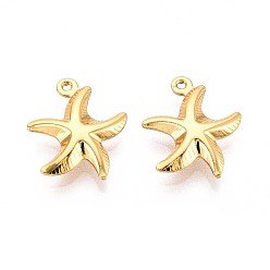 Настоящее золото 18K 304 подвески из нержавеющей стали в виде морских животных, прелести морская звезда, ионное покрытие (ip), реальный 18 k позолоченный, 16x14x3.5 мм, отверстие : 1 мм