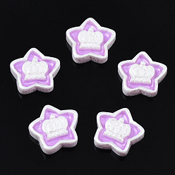 Orchid Opaque Resin Cabochons, with Enamel, Star with Crown, Orchid, 10x10x3mm