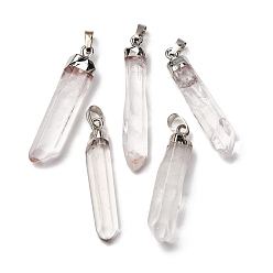 Платина Натуральные кристаллы с кварцевым кристаллом, горного хрусталя, с латунной фурнитурой , граненые, пуля, прозрачные, платина, 38~55x10~17 мм, отверстие : 7x5 мм