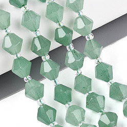 Зеленый Авантюрин Естественный зеленый авантюрин бисер нитей, двухконусные, граненые, с бисером, 8~8.5x7.5~8.5 мм, отверстие : 1~1.2 мм, около 36~39 шт / нитка, 14.37~15.75'' (36.5~40 см)