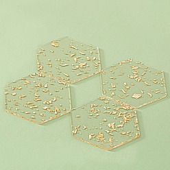 Hexagon Acrylic Cup Mats, Heat Resistant Pot Mats, with Gold Foil, for Home Kitchen, Hexagon, 110mm