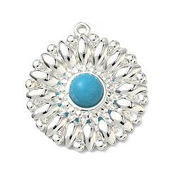 Цветок Окрашенные синтетические бирюзовые подвески, с 304 установками из нержавеющей стали, серебряный цвет гальваническим, цветок, 33.5x30.5x5 мм, отверстие : 2 мм
