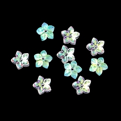 Весенне-зеленый Окрашенные и нагретые стеклянные колпачки для бусин, 5-лепестков цветка, весенний зеленый, 9x9.5~10x3.8 мм, отверстие : 1 мм