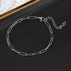 Нержавеющая Сталь Цвет Браслеты-цепочки из нержавеющей стали в виде скрепки, 3мм, для женщин и мужчин., цвет нержавеющей стали, 304 дюйм (6.69 см)