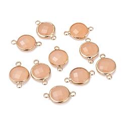 Оранжевый Золотистые латунные стеклянные соединители, граненые, плоско-круглые, оранжевые, 16x10.5x4 мм, отверстие : 1.5 мм