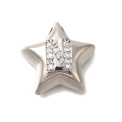 Letter N Стойка металлическая латунная микропрофилированная кубическая циркония подвески, долговечный, без кадмия и без свинца, буквы, платина, Письмо N, 15.5x16.5x5.5 мм, отверстие : 3 мм