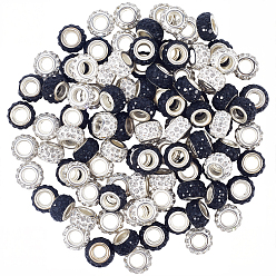 (52) Непрозрачная лаванда 100 шт 2 цвета полимерная глина горный хрусталь европейские бусины, бусины с большим отверстием, рондель, с латунными сердечниками с серебряным покрытием, разноцветные, 10~12x7~8 мм, отверстие : 5 мм, горный хрусталь: pp 17 ((2.3~2.4 мм)