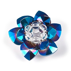 Marine Blue Glass Woven Beads, Cluster Beads, Lotus, Marine Blue, 35x19mm, Hole: 8mm
