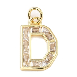 Letter D Латунные микро проложить кубического циркония подвески, письмо амулеты, с прыгающим кольцом, реальный 18 k позолоченный, Буква D, 16.5x10.5x1.5 мм, отверстие : 3.5 мм