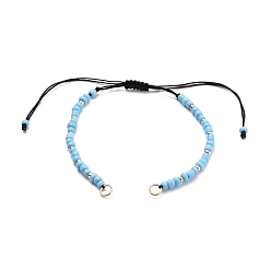 Светло-Голубой Регулируемый плетеный браслет из нейлоновой нити, со стеклянными бисером и 304 запорными кольцами из нержавеющей стали, Небесно-голубой, 5-1/4~11-1/8 дюйм (13.5~28.2 см)